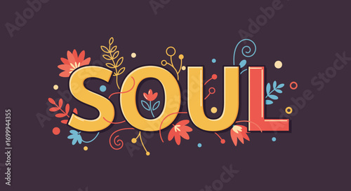 Artistic Soul text surrounded by whimsical floral elements.