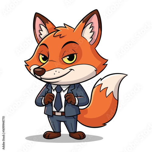 Cartoon Fox Character in Business Suit Illustration for Mascot or Design Project Concept