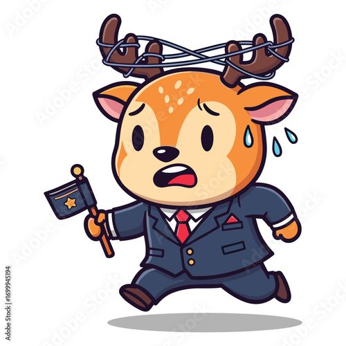 Cartoon Deer Character in Suit - Stressful Election Result Illustration for Creative Projects