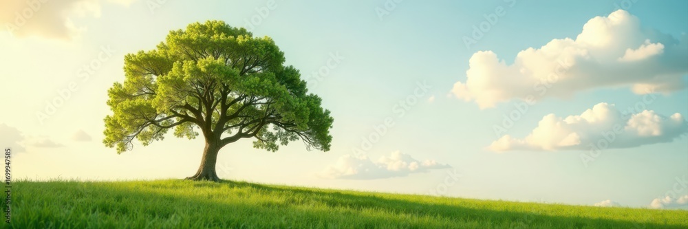 Obraz premium Close-up, single tree swaying softly in the breeze; tranquil atmosphere , environment, time, background