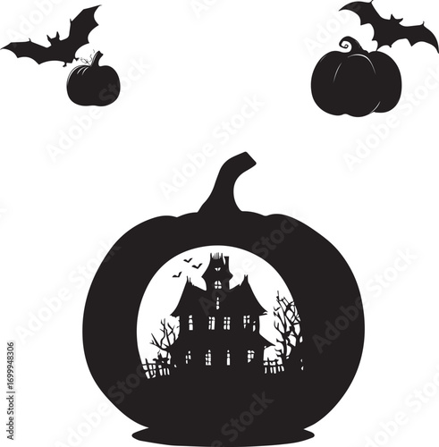halloween pumpkin and bats