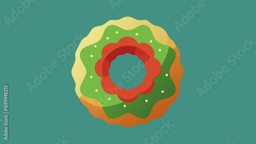 hybrid Christmas donut cake with glazed top shaped like a wreath, vibrant modern holiday color palette on a clean background