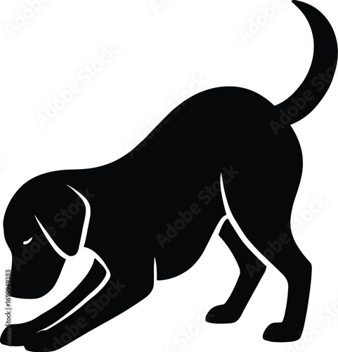 vector silhouette, digging dog with raised hind, side view, solid black