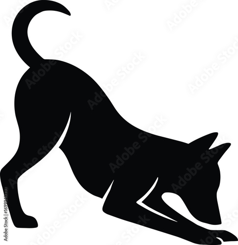 vector silhouette, digging dog with raised hind, side view, solid black