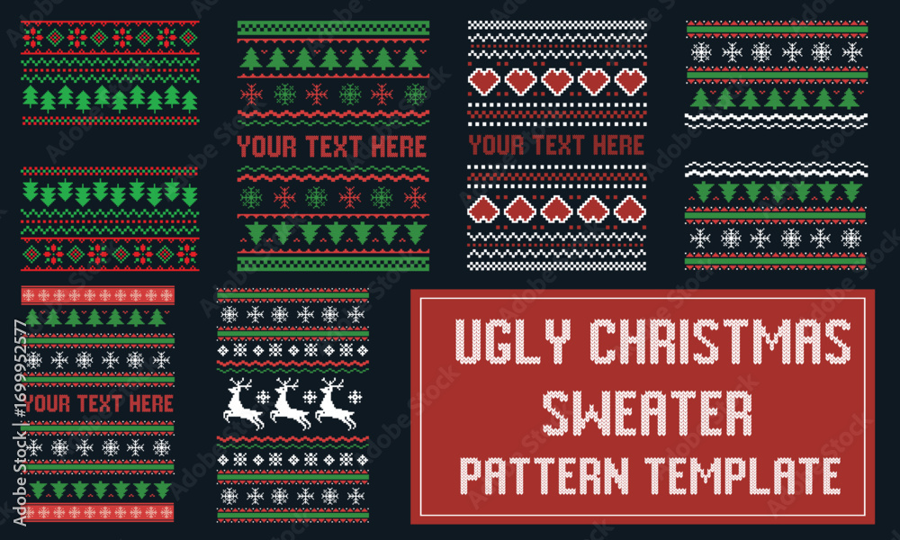 Naklejka premium Ugly Christmas sweater pattern template