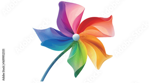 A digital illustration of a pinwheel with multiple, swirling petals in a vibrant rainbow of colors. The petals are rendered with a gradient effect, giving a sense of depth and texture.