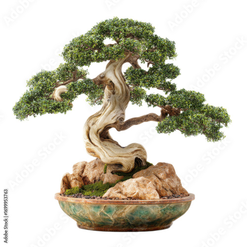 A large green tree in a small pot