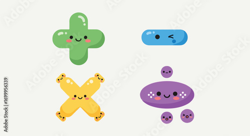 Adorable Math Symbols Cute Plus, Minus, Multiply, Divide Characters