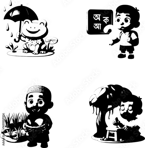 Black and White Cartoon Faces – Funny Reaction Meme Icons Set