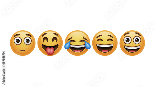 Funny faces expressing joy and happiness, emoji characters