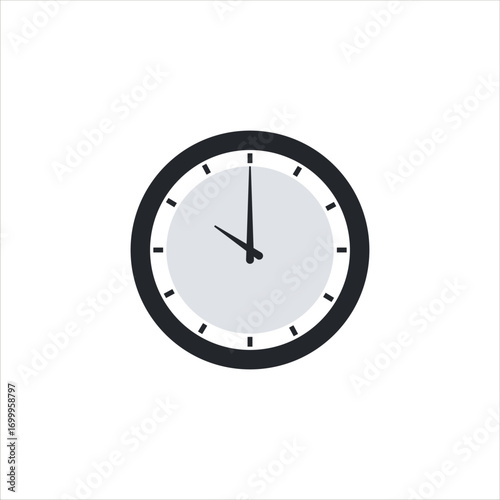 Black White Clock Vector Flat Illustration