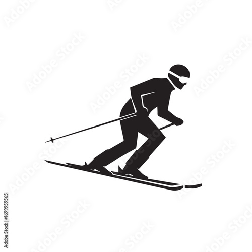 Sport silhouette skier athlete sliding downhill on snow mountain winter adventure vector 
