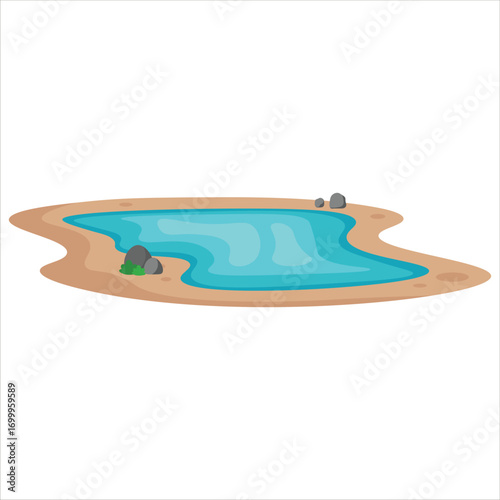 Flat Fish Pond on Desert Vector Flat Illustration
