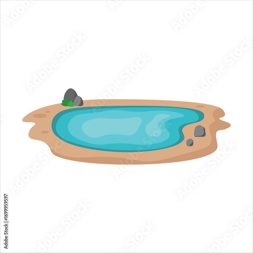 Flat Fish Pond on Desert Vector Flat Illustration