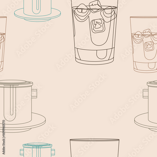 Editable Outline Style Vietnamese Iced Coffee With Condensed Milk Vector Illustration as Seamless Pattern for Creating Background of Cafe With Vietnamese Culture and Tradition Related Design