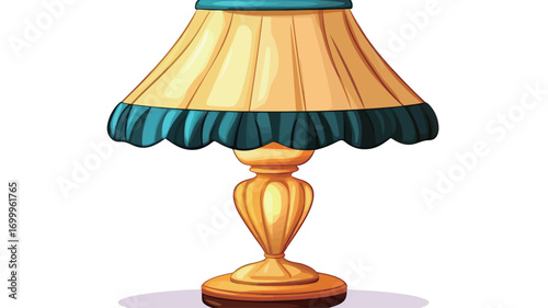 A digital illustration of an elegant table lamp against a white background. The lamp features a pleated, light yellow or beige lampshade with a teal or dark turquoise band at the top and bottom.