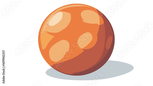 A digital illustration of a cartoon planet. The planet is spherical and predominantly orange in color with lighter orange and off-white patches scattered across its surface. The style is simple and