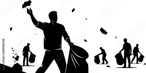 People throwing garbage silhouette, Man throwing garbage silhouette, People throwing garbage svg, Man throwing garbage svg, People throwing garbage vector illustration