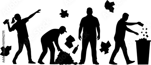 People throwing garbage silhouette, Man throwing garbage silhouette, People throwing garbage svg, Man throwing garbage svg, People throwing garbage vector illustration
