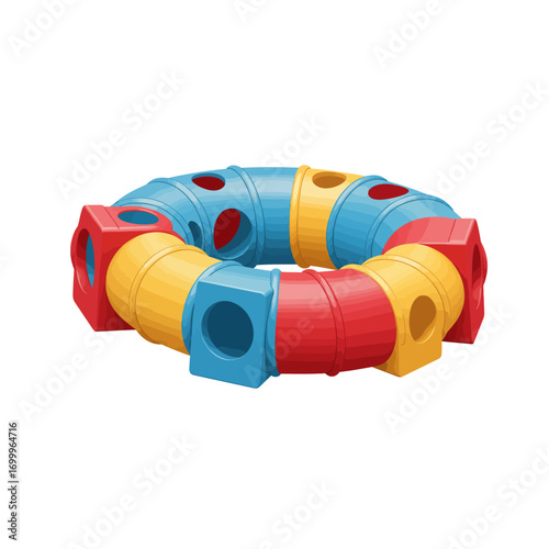 Colorful Childrens Play Tunnel with Circular Design and Ventilation Holes.