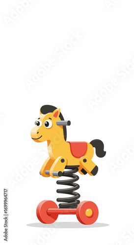 Cartoon Spring Rocking Horse Toy with Red Seat and Black Mane.