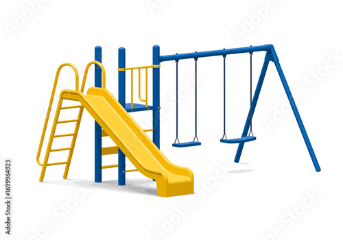 Colorful Playground Set with Slide and Swings for Children.