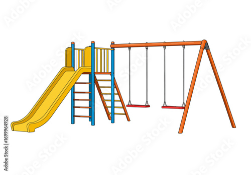 Colorful Playground Set with Slide and Swings Illustration 1.