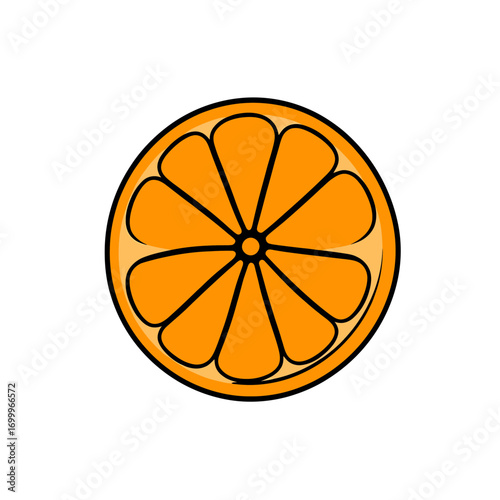 Detailed orange slice in 2D flat vector style, bold outline, perfect for juice labels, citrus icons, and healthy food packaging design projects.