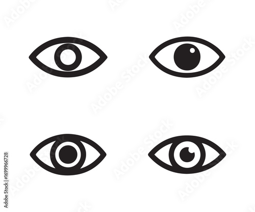 Eye icons in black isolated on white background showing different pupils