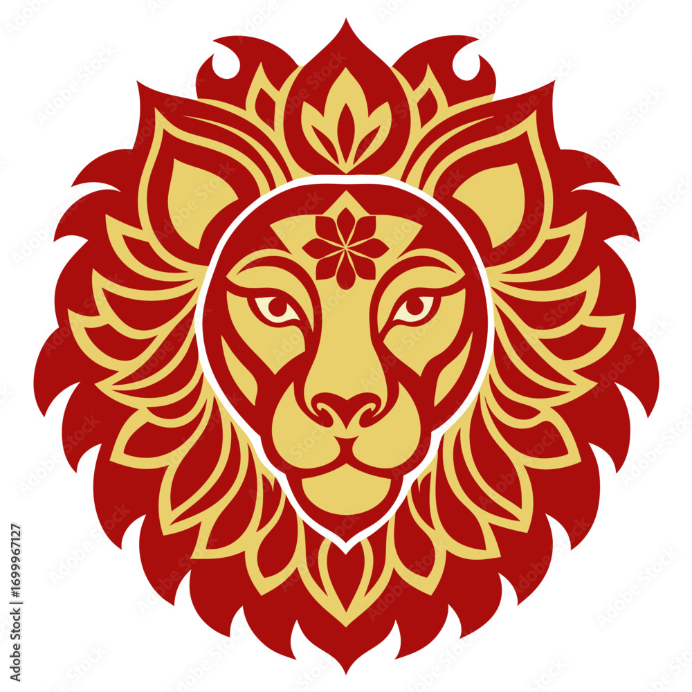 Fototapeta premium Mandala Lion Head Vector Illustration Intricate Floral Ornamental Design