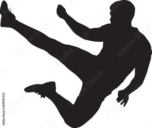 Karate Kick Silhouette Vector Illustration on White Background.