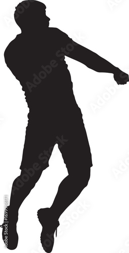 Silhouette of Male Volleyball Player Spiking, Isolated on White Background
