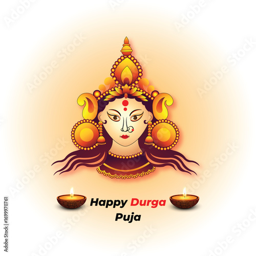 Happy Durga Puja Divine Illustration with Candles