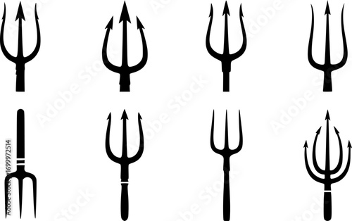 Trident silhouettes, Pitchfork silhouette, Trident Svg, Trident icon set