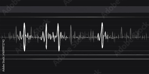 An abstract medical heartbeat pulse graph on a green sound wave background