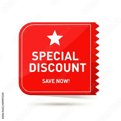 Bright red marketing label with star icon, announcing significant price reductions and encouraging immediate purchases for promotional events