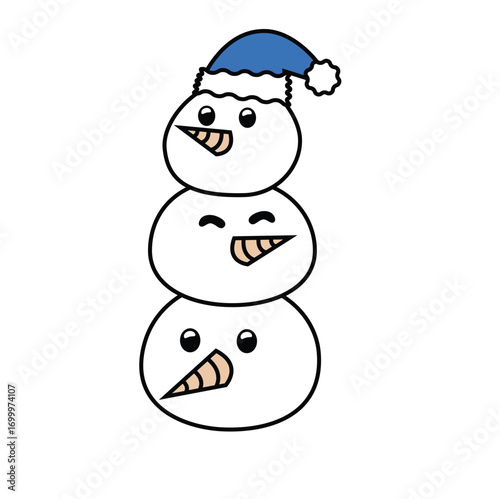 Character triple Snowman family member illustration vector in winter season enjoying celebration