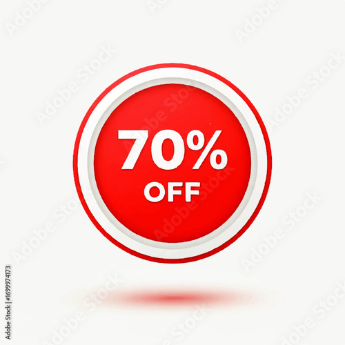 70% Off Sale Badge for Special Promotions and Discounts, Round Red Circle with Percentage Symbol