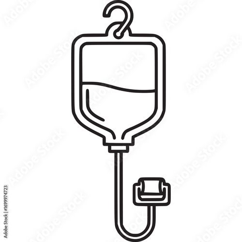 Illustration of an iv bag isolated on white background, a medical device used to administer fluids or medication directly into a patients bloodstream, commonly used in hospitals