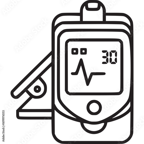 Pulse oximeter line icon isolated on white background medical device for measuring oxygen saturation health monitoring and respiratory function assessment