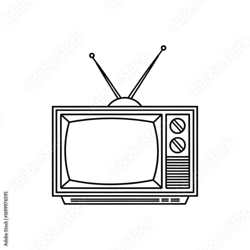 Vintage television set with antenna and knobs line art