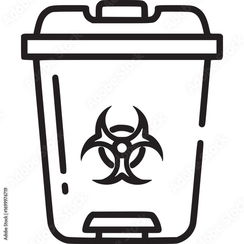 Biohazard waste container line icon isolated on white background special bin for disposal of infectious and hazardous medical waste
