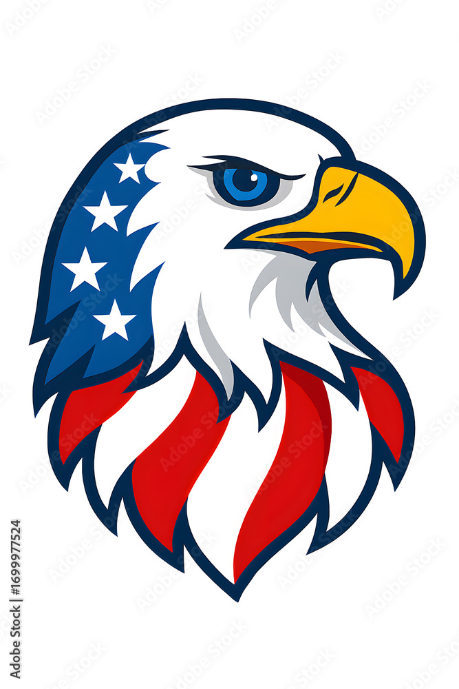 Obraz premium American eagle head isolated on white background with stars and stripes
