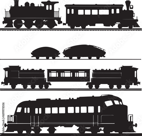 set of silhouettes of train
