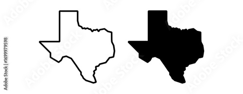 High-contrast vector graphic of the Texas state outline in both black and white.
