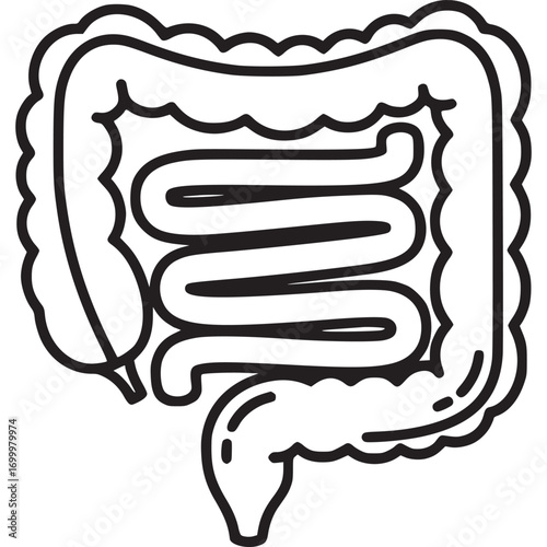 Human intestine icon isolated on white background linear digestive system vector illustration gut health, bowel movement, digestion process, medical, anatomy concept