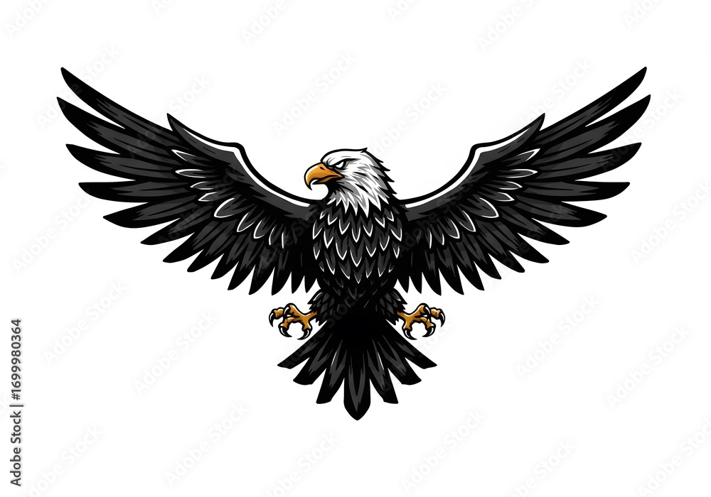 Obraz premium Stylized Black and White Eagle Illustration with Outstretched Wings on White Background