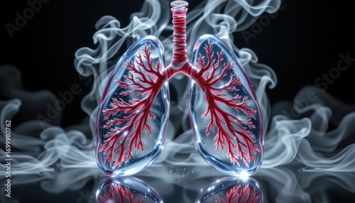 A symbolic conceptual still life of human lungs modeled in glass
