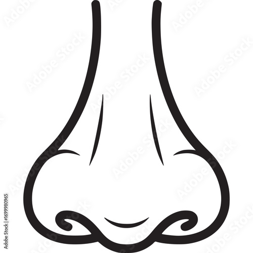Illustration of a human nose isolated on white background, showcasing the external structure and its role in the respiratory system, in a minimalist line art style