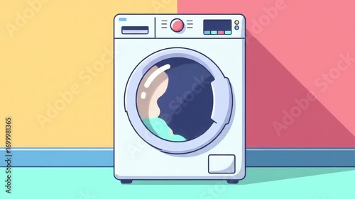 Cartoon style washing machine with water and detergent